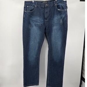 Y2K Jeanetix Jeans Men 40x32 Baggy Dark Wash Distressed Streetwear Denim Western